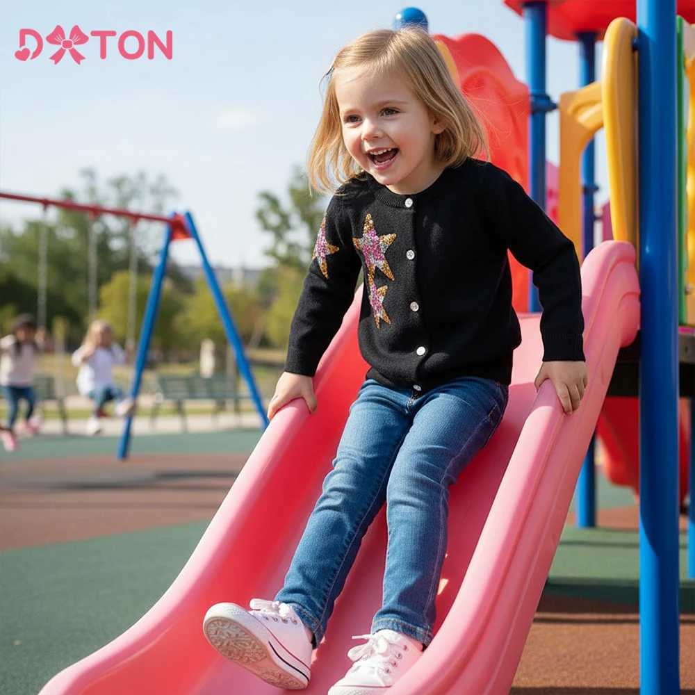 DXTON Kleinkind Mädchen Strickwaren Kleidung Stern Pailletten Kinder Strickjacke Mantel Elastische Winter Oberbekleidung Kinder Mädchen Pullover
