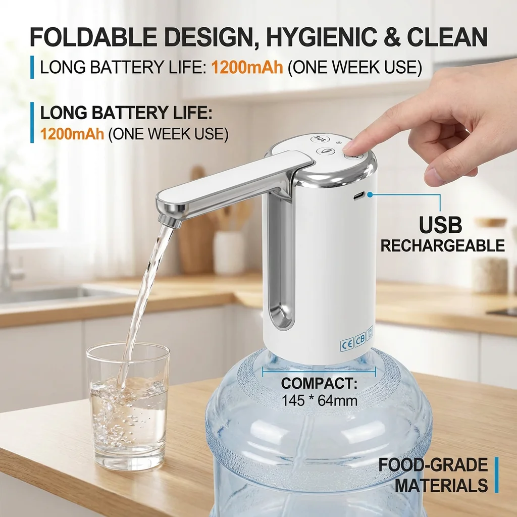 Water Dispensers Foldable Water Bottle Pump Automatic Dispenser Pump Button Control Portable Electric Water Dispenser for Home image 6