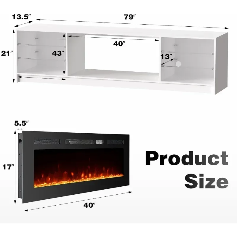 MELLCOM Soporte para TV con Chimenea de 79" con Chimenea Eléctrica de 40", Consola para TV para televisores de hasta 90", Centro de Entretenimiento