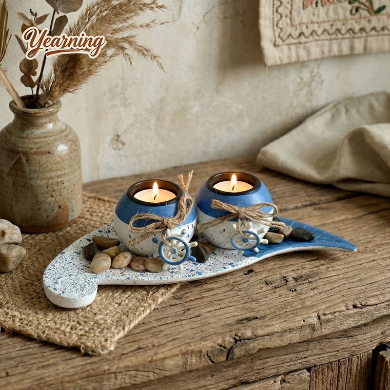 European Candle Holder Ornament New Style Exquisite Tray Vintage Distressed Home Living Room Bedroom Decor Prop view 3