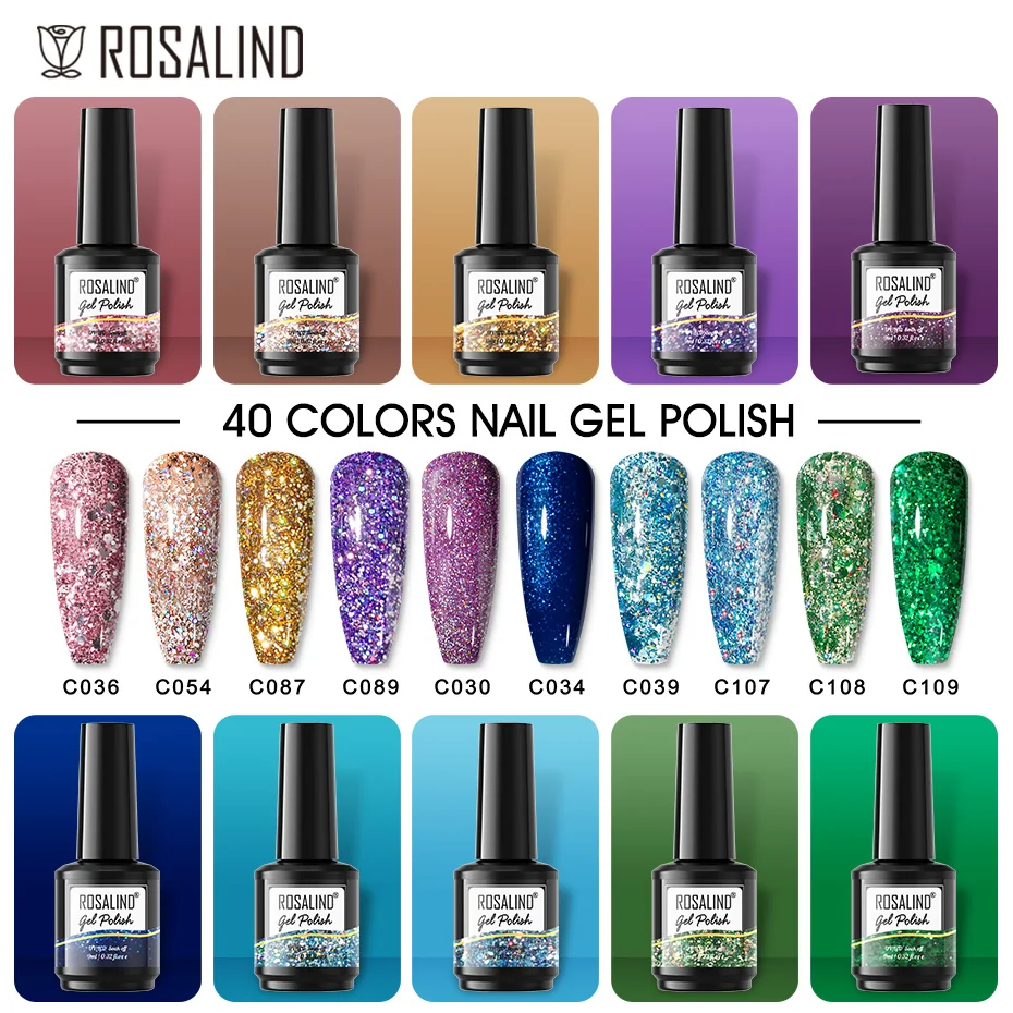 ROSALIND esmalte de uñas de Gel brillante, barnices híbridos semipermanentes para manicura, capa superior Base, esmalte de Gel de imprimación