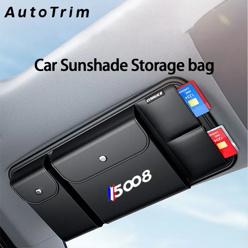 

Luxury Car Sun Visor Organizer Leahter Multi-Pocket Auto Storage Glasses Box Ticket Card Holder Storage Bag for Peugeot 5008