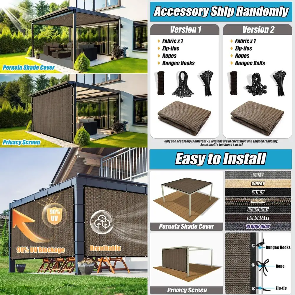 

Customizable 8' x 10' Mocha Sun Shade Cloth for Pergola with Grommets, Privacy Screen for Outdoor Patio and Garden