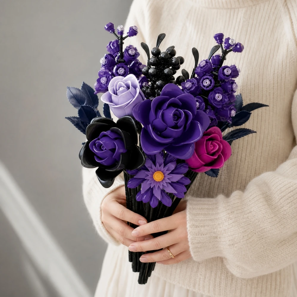 

NEW Gothic Flower Arrangement Building Blocks, 822pcs Purple Flower Bouquet Toy, 3D Creative DIY Home Decor Girls Gift
