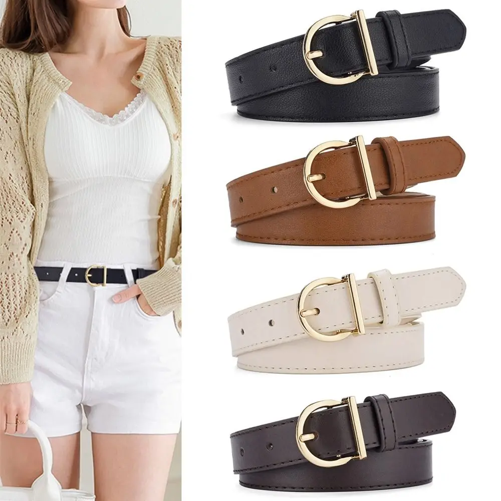 Cinto de couro PU feminino com fivela de pino, cinto fino, moda versátil, na moda, retrô