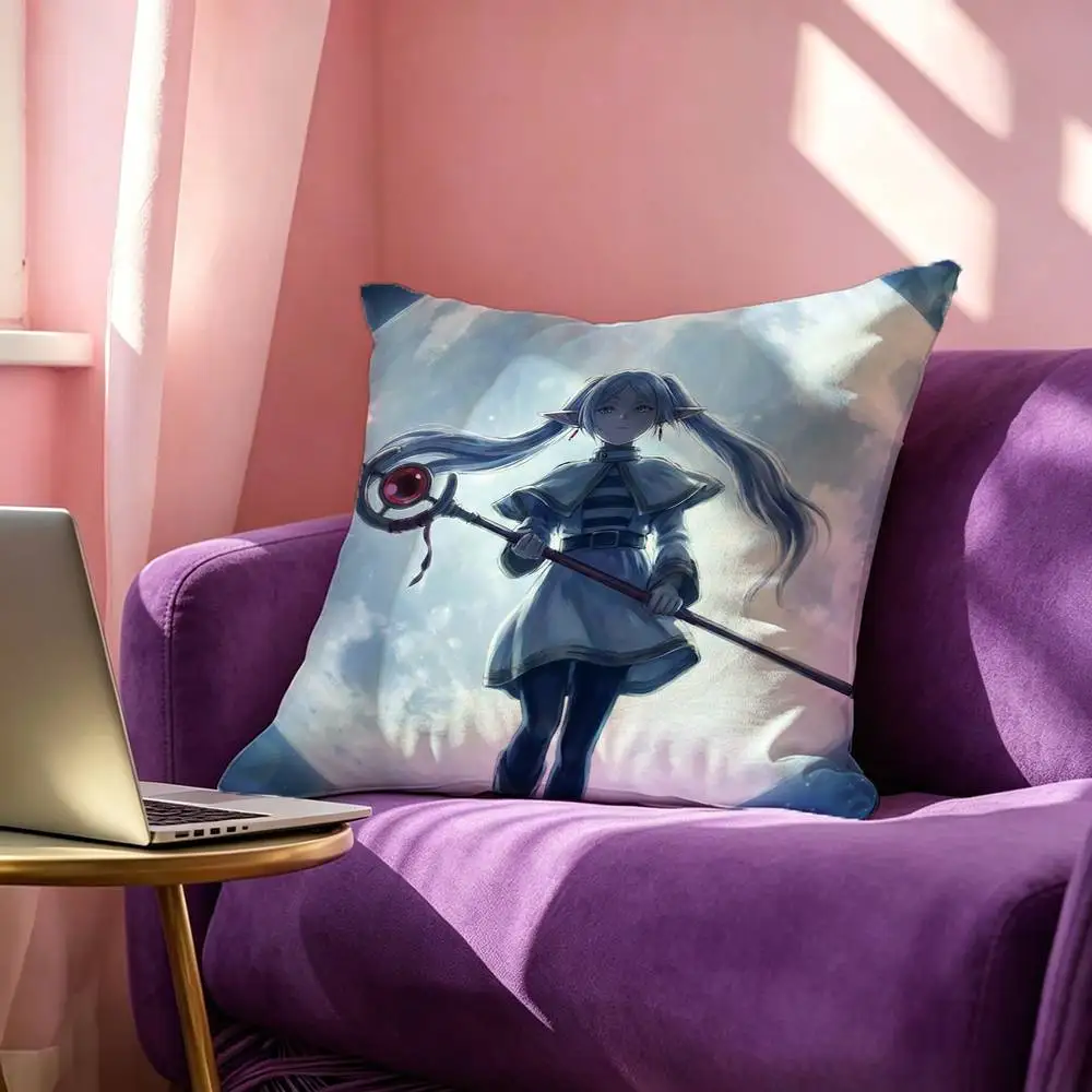F-Frieren Beyond Journey End Elf  Square Double-Sided printed Pillow Case Bedroom Bedside Pillow Sofa Cushion Cover