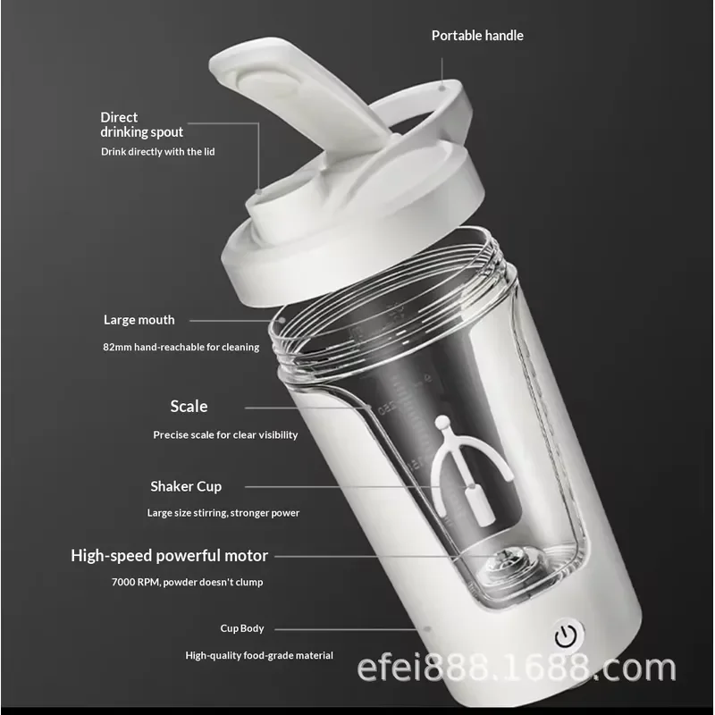 Electric Mixing Cup Fully Automatic Rechargeable Large Capacity Portable Fashion Fitness Shaker Bottle PP High Temperature