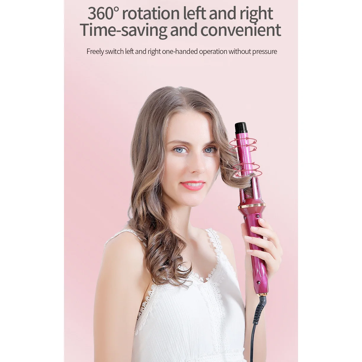 อัตโนมัติ Curling Iron ไอออนลบ Curling Wand Hair Curler Big Wave Hot Roll Hair Curlers เครื่องมือผม, สีขาว, EU Plug