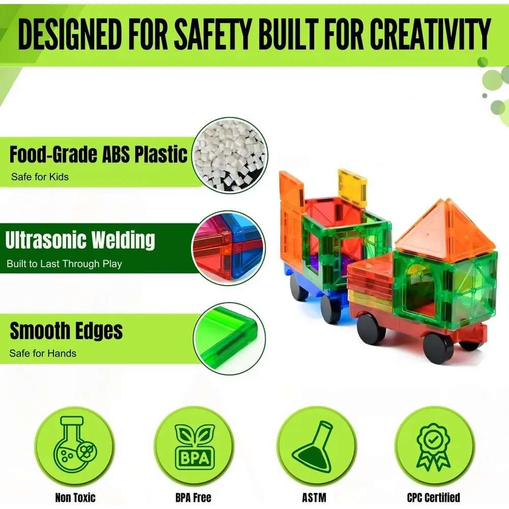 Juego de construcción magnética de 180 piezas con 2 bases de coche para niños de 3 a 12 años, juguetes de aprendizaje STEM para niños y niñas