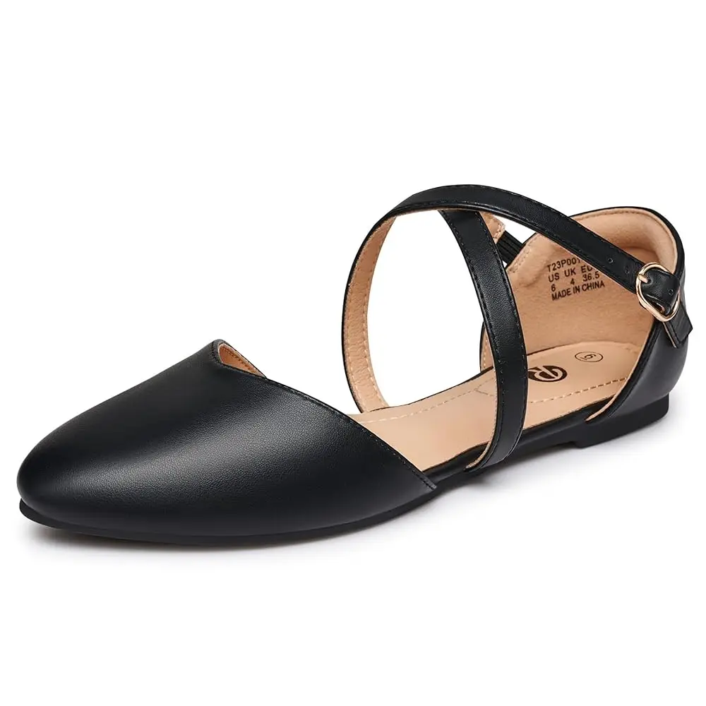 

Women's Ballet Flats Dressy Work Leather Shoes Criss Cross Pointed Closed Toe Slip On Casual Wedding