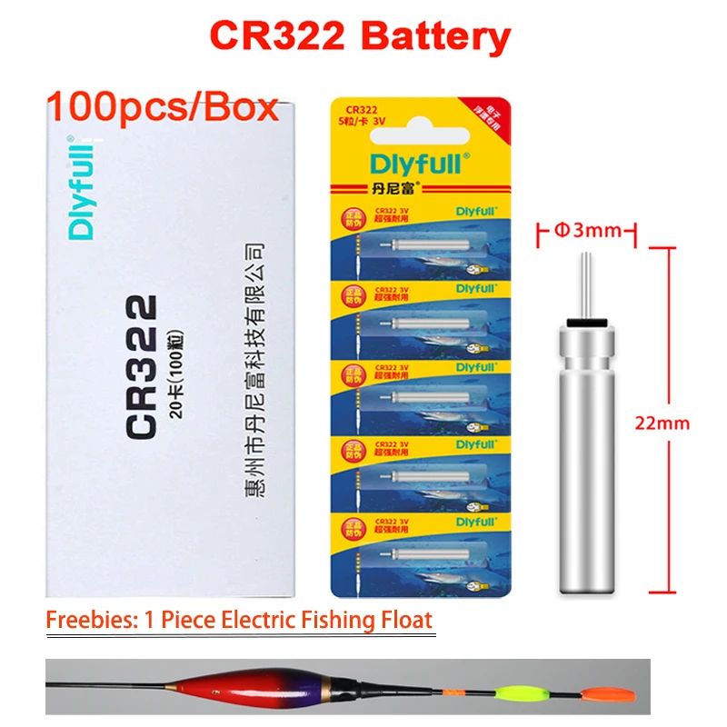 

100pcs/Lot CR322 Battery Fishing Floats 3V Pin Lithium Cells Electric Night Light Carp Fishing Bobbers Accessory Tackles