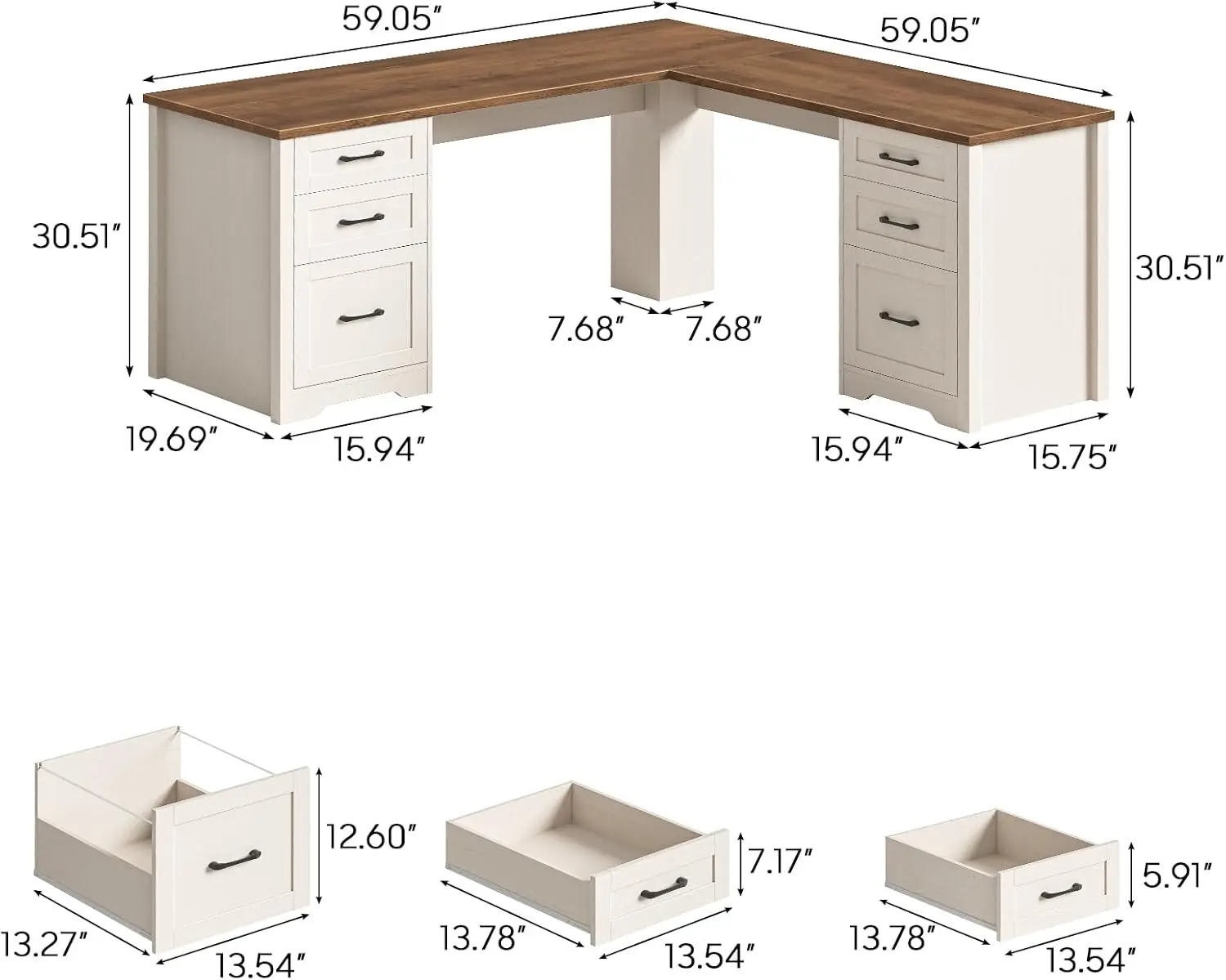 59 L Shaped Executive Desk White Wood Corner Computer Desk 6 Drawers 2 File 4 Storage Farmhouse Home Office Writing Workstation