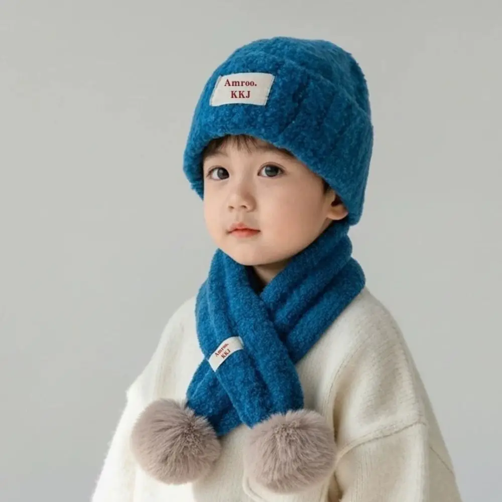 Set Topi Rajut Baru dengan Syal Tekstur Rib yang Lembut, Syal Beanie Rajut Hangat dengan Pom Pom untuk Anak Laki-laki dan Perempuan.