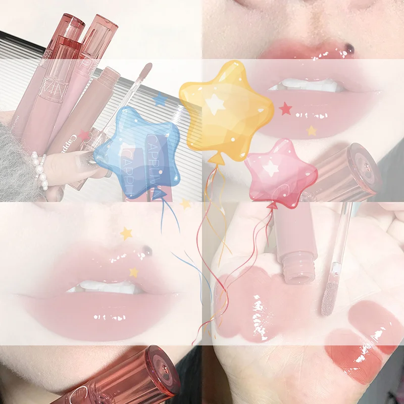 مرآة ملمع شفاه مائي يدوم طويلاً مقاوم للماء مرطب جيلي ملمع شفاه غير لزج خفيف الوزن عالي الصباغ طالب