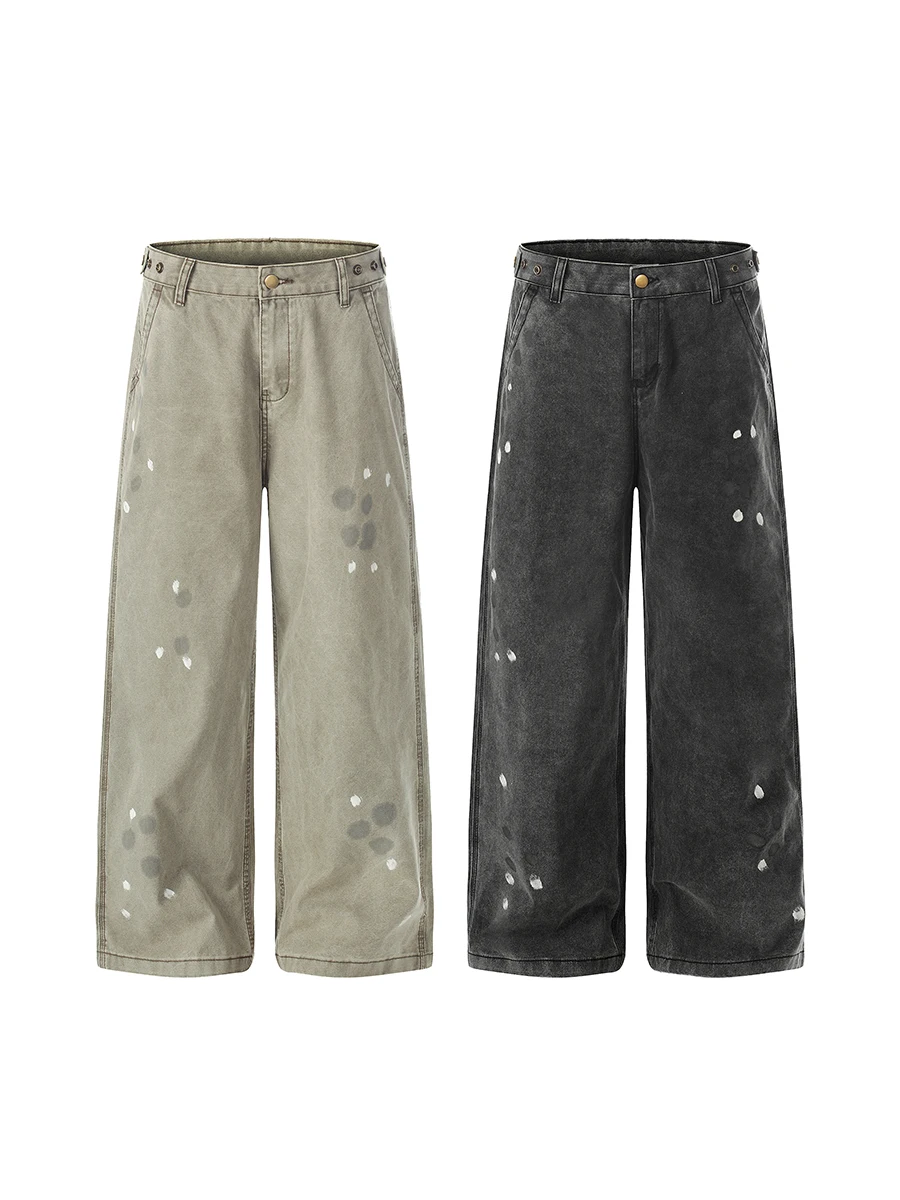 

Retro American Waed Distred Workwear Jeans Straight Leg Wide Leg Pants Men's Casual Comfortable Non-Sinkage