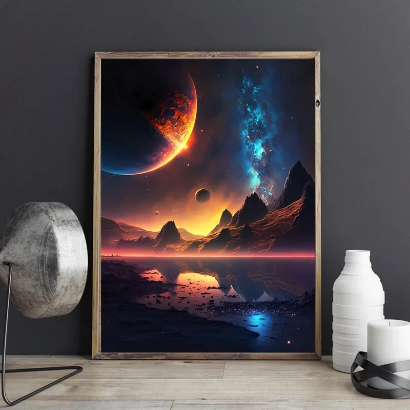 Surrealism Anime Fantasy Planet Landscape Posters and Prints Canvas Painting Wall Universe Space Art Picture for Room Home Decor