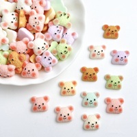30PCS Dopamine Colored Luminous Bear Head Resin Nail Charms 3D Cartoon Kawaii Powder Blusher Bear Nail Art Decorations for DIY