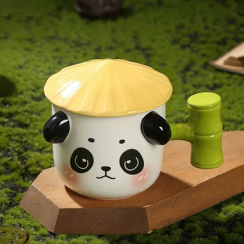 Cute Panda Ceramic Mug Office with Lid Water Cup Couple Afternoon Tea Coffee Cup Modern Home Breakfast Drink Set Girlfriend Gift