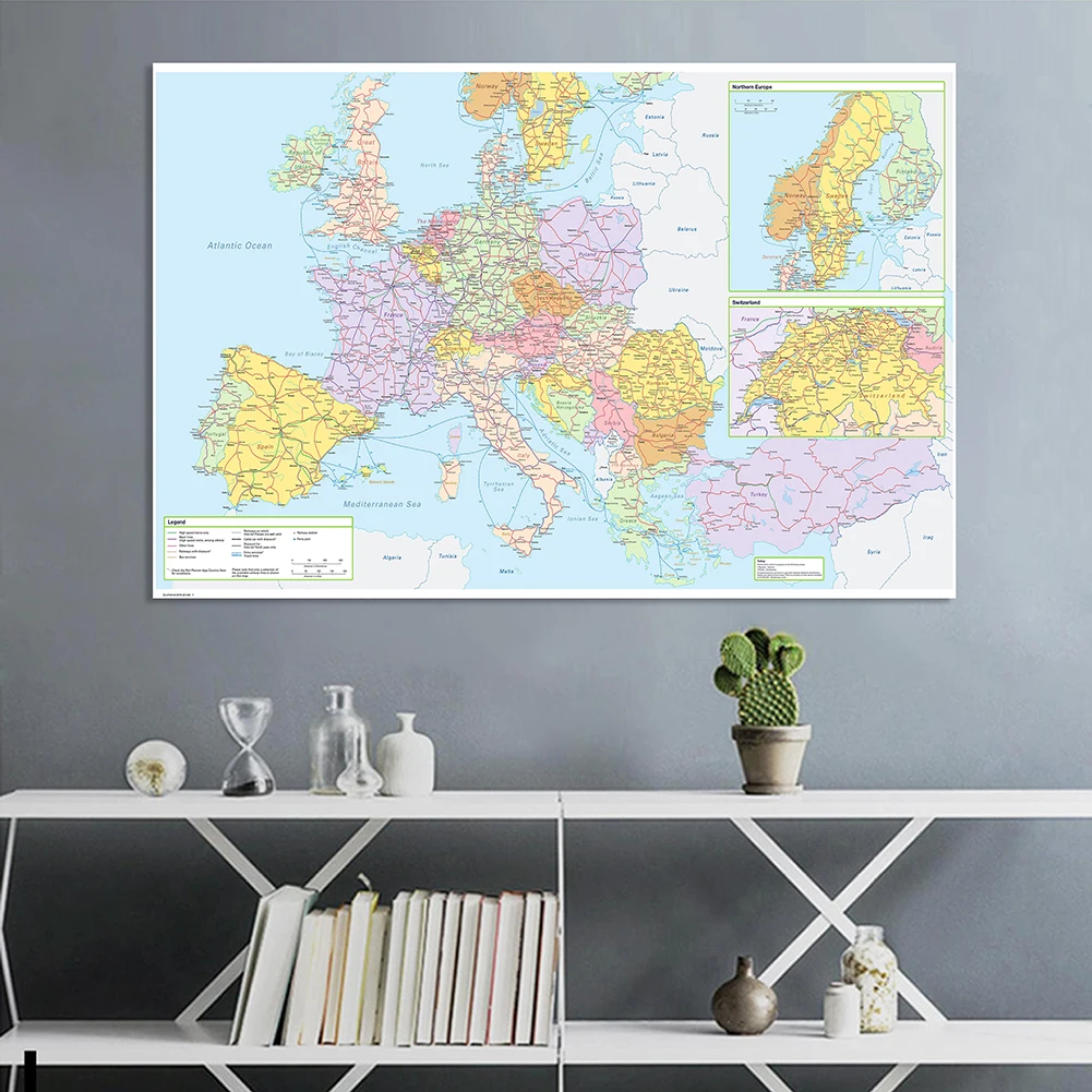 The Europe Map Traffic Route Map Large Poster Non-woven Canvas Painting  Decorative Hanging Picture School Supplies 225*150cm