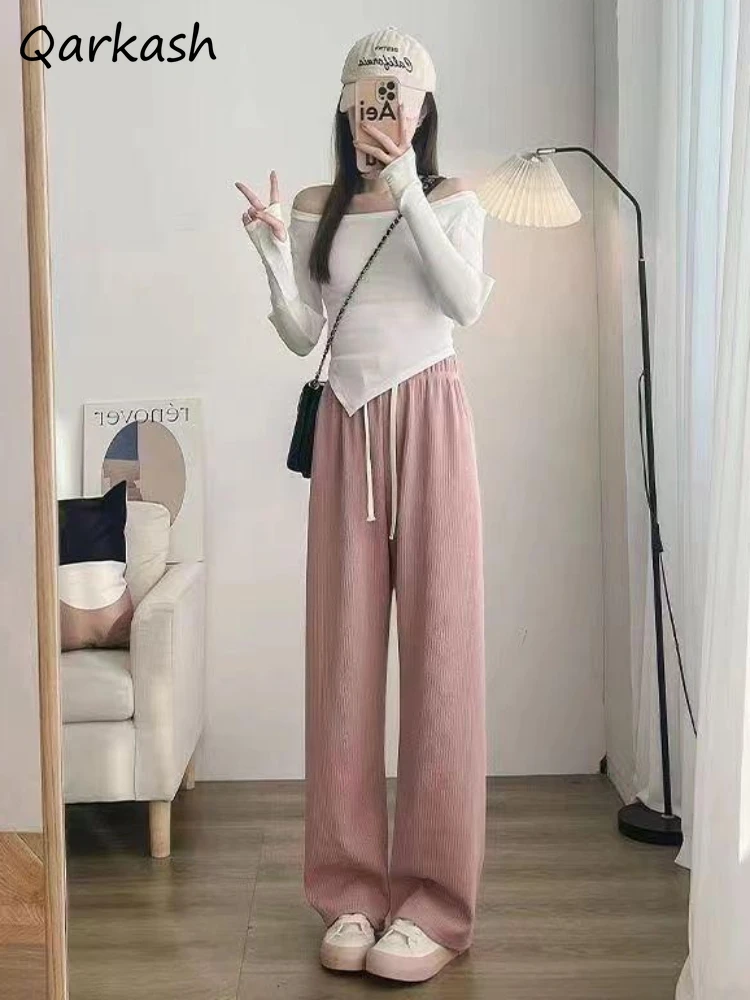 

Pants Women Simple Fashion Tender Temperament Chic Drawstring Youthful Straight Trousers Streetwear Korean Style Schoolgirls New