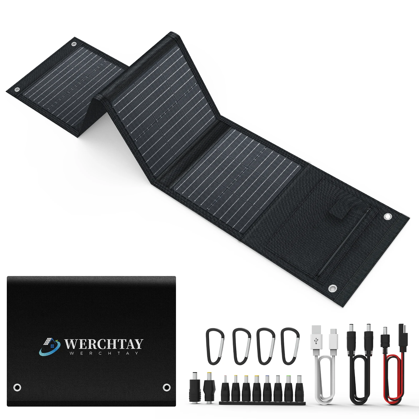 

RVPOZWER 40W Foldable Solar Panel Charger IP67 Waterproof Portable Solar Charger 3 Output Ports for Camping Hiking RV Outdoor