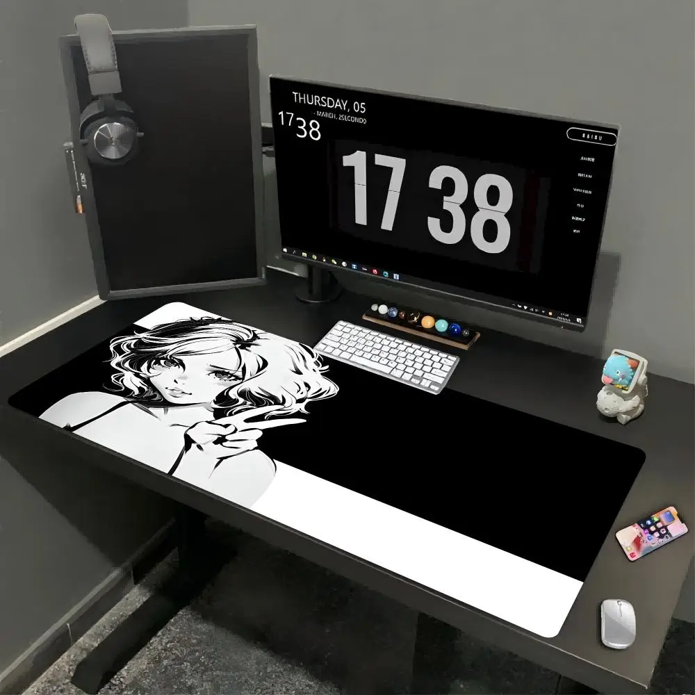 Red Hair Anime Swordsman Large Gaming Mouse Pad XXL Non-slip Deskmat Anime Games Keyboard Mat Big Mausepad Gamer Laptop Desktop