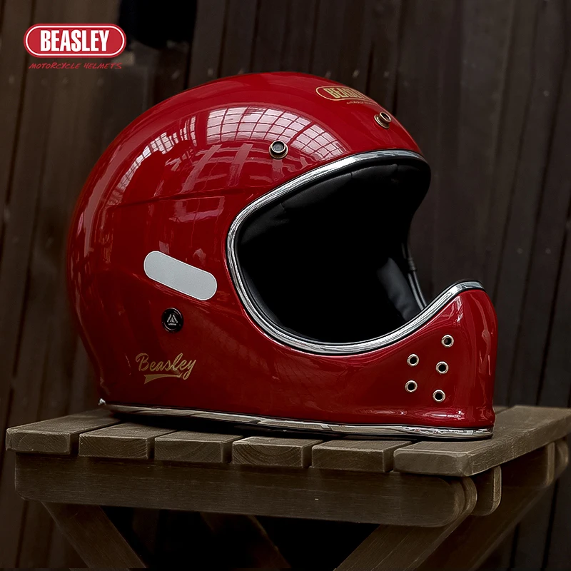 Beasley-Casco de Moto de fibra de vidrio ligero para hombre y mujer, protector de cabeza de cara completa, estilo Retro, para aventura
