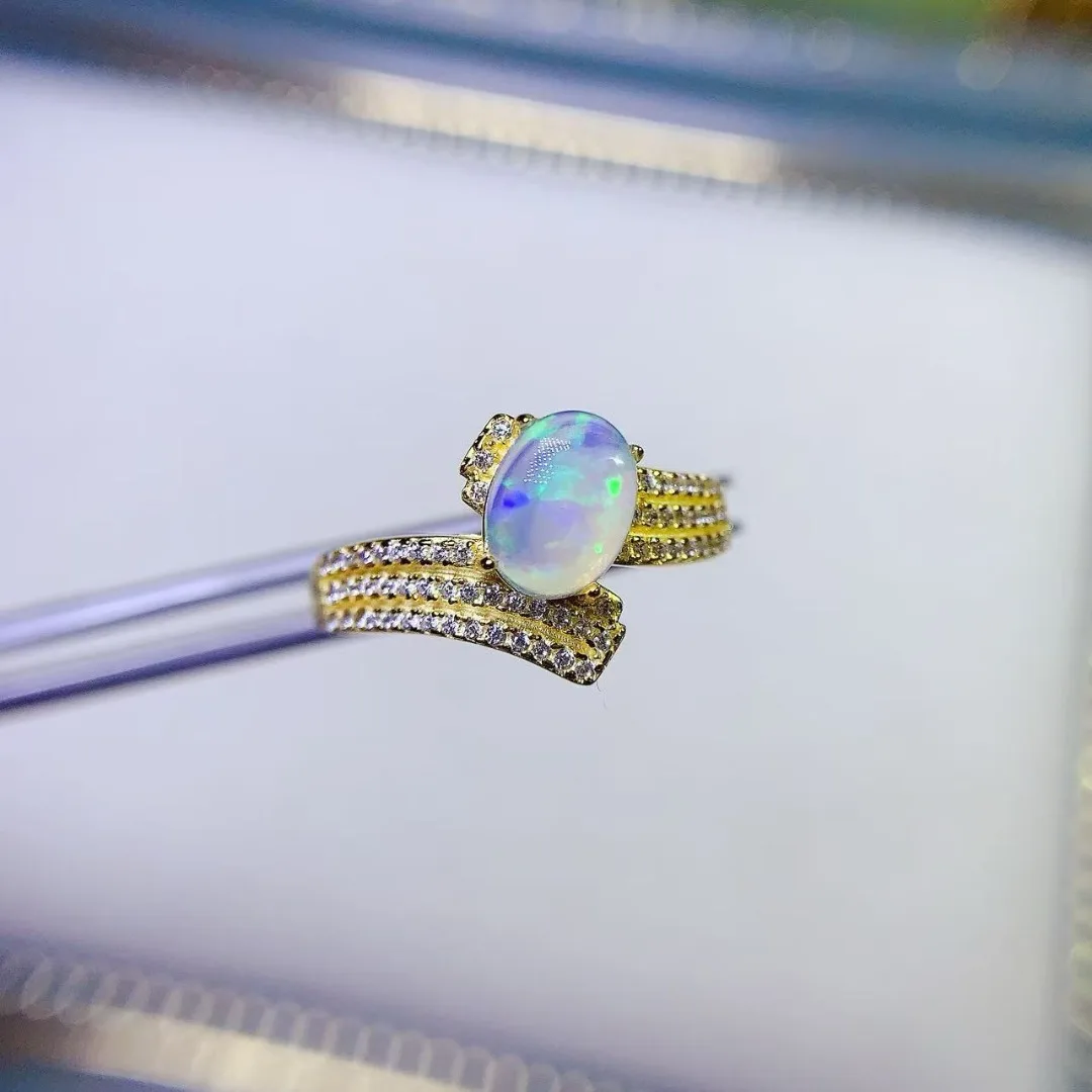 

S925 Sterling Silver Natural Opal Ring Chic Luxury Jewelry with Elegant Design Ideal Holiday Gift for A Touch of Romance