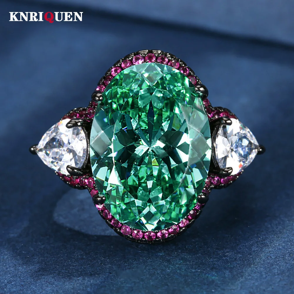 Exquisite 13*18MM Paraiba Green Tourmaline Lab Diamond Ring Retro Gemstone Party Fine Jewel for Women Accessories Birthday Gift
