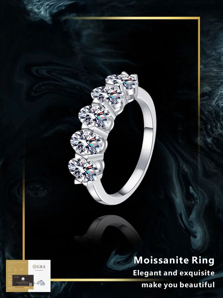 

925 sterling silver 2 carat moissanite ring VVS1 women's fashion row ring niche high-end light luxury with GRA certificate