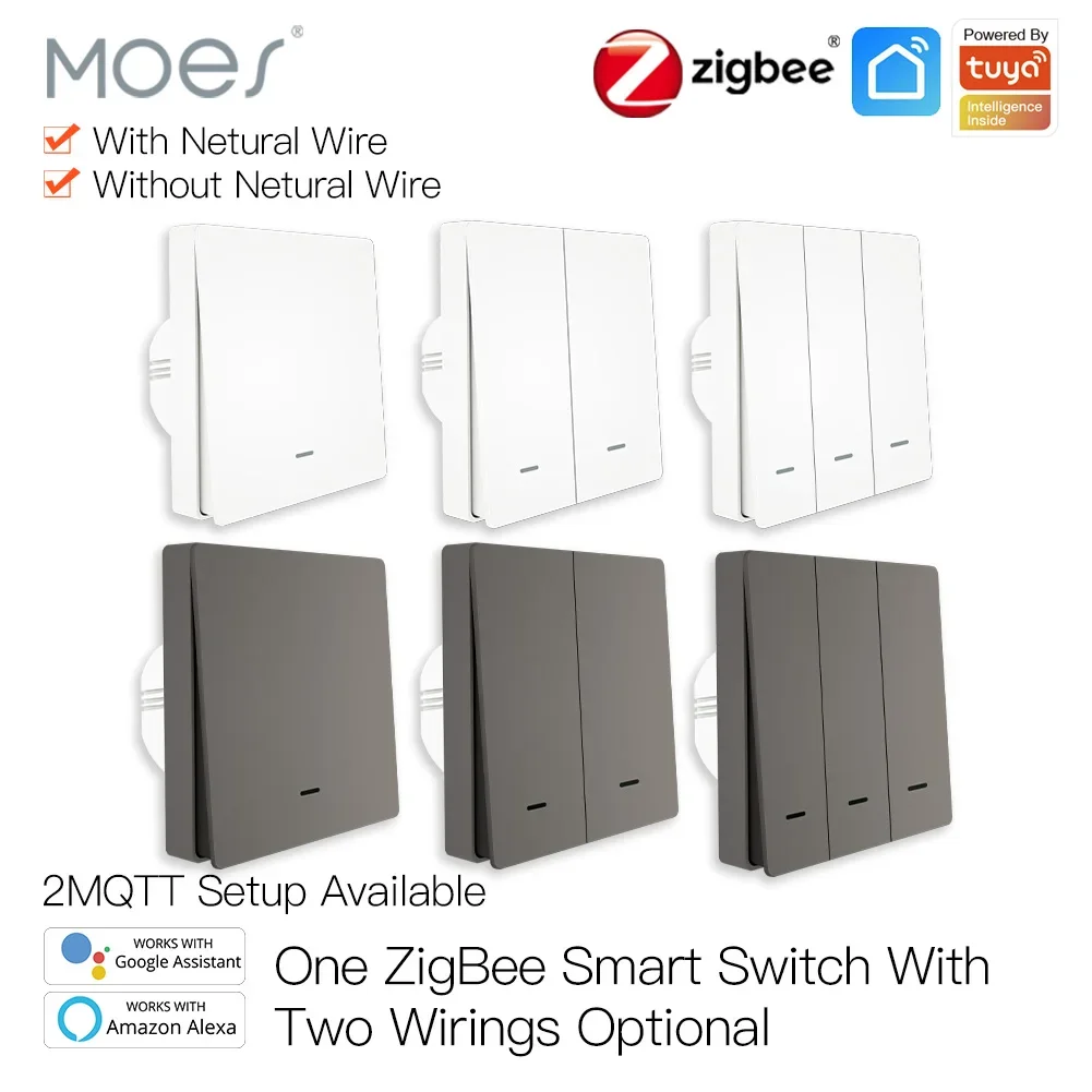 

Умный светильник ель света Moes Tuya ZigBee, без нейтрального провода, без конденсатора, 2/3 путей работы с Alexa Google Home 2mqtt