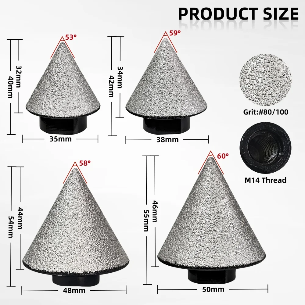 1Pc Diamond Chamfer Bit Milling 35/38/48//50mm For Tile Ceramic Marble Shaping Grinding Beveling Holes Diamond Crown M14 Thread