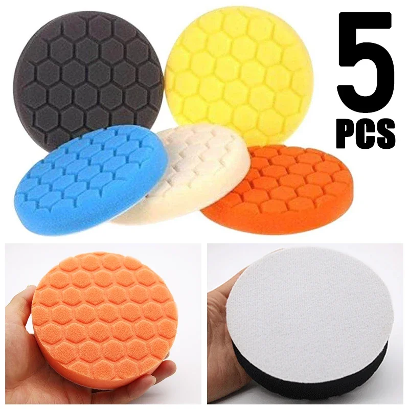 

5Pcs Car Hexagonal Sponge Polishing Disc Kit Universal Auto Detailing Maintenance Tools Buffing Sponges Waxing Polished Pads Set