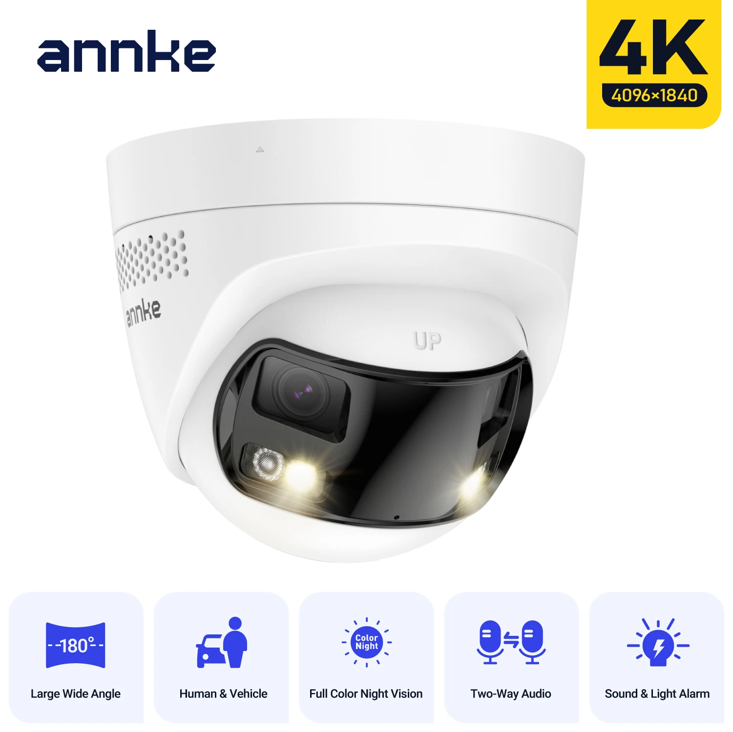 ANNKE 8MP Camera Security Dual Lens Human Detect Two Way Audio 180° Wide View Angle Panoramic Dual Lens Poe IP Camera
