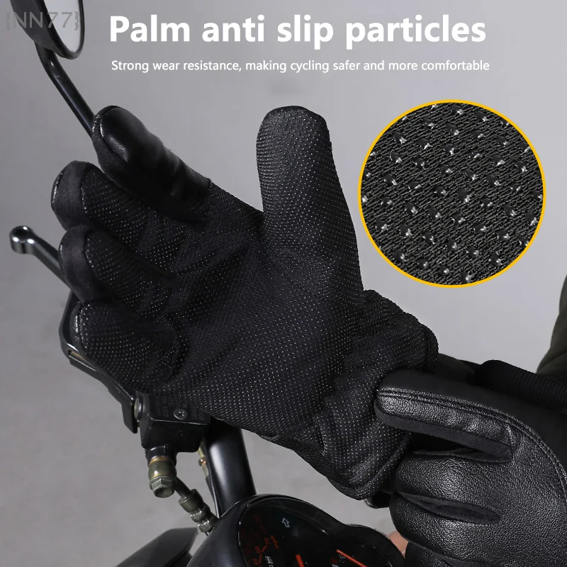 Gants d'hiver en cuir pour écran tactile pour hommes, chauds, coupe-vent et antidérapants pour motocyclistes, 1 paire