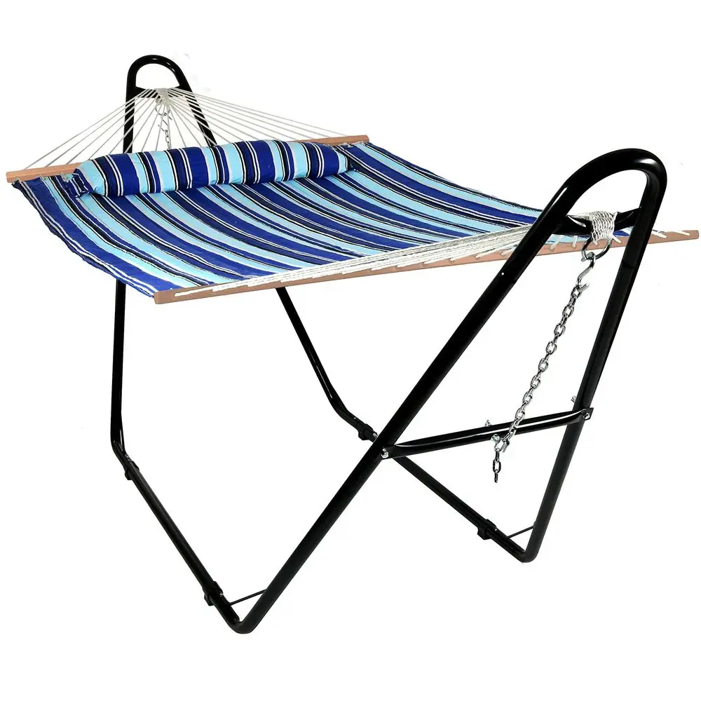 Double Quilted Fabric Hammock with Universal Steel Stand 450Pound Capacity Black Stand Catalina Beach