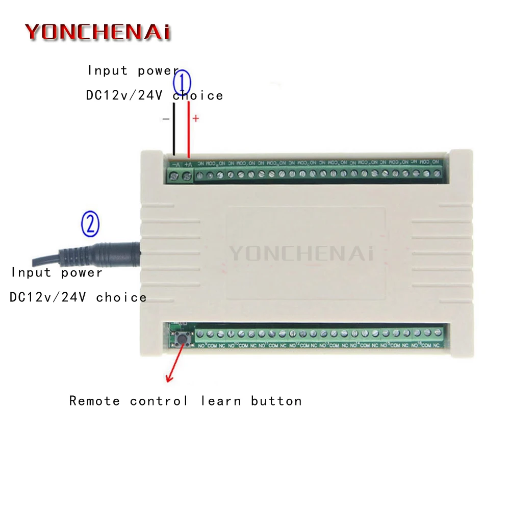 Interruptor de controle remoto sem fio, Long Range Radio Controller, 16 Chaves Transmissor, 16 Chaves, DC12V, 24V, 16CH, 100m