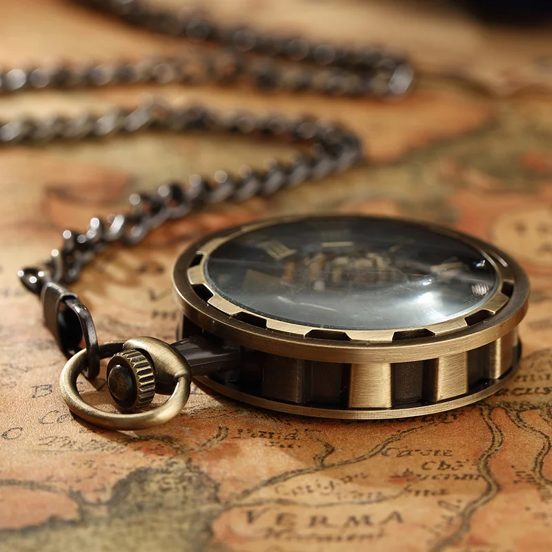 Vintage Watch Necklace Steampunk Skeleton Mechanical Fob Chain Pocket Watches Roman Number Clock Pendant Hand-winding Men Women