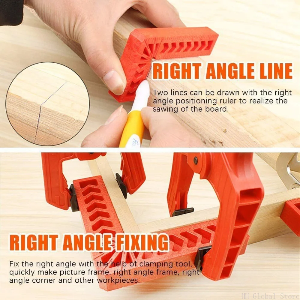 Woodworking 90 Degree Right Angle Positioning Fixing Clamp 3/4/6 Inch Plastic Measuring Ruler for Carpenter Cabinet Assembly