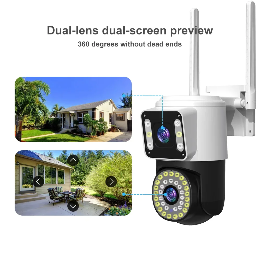 4K 8MP Wifi Surveillance Camera Tuya Dual Lens 10X Digital Zoom AI Human Detect Cam Wireless Outdoor Security PTZ IP Cameras