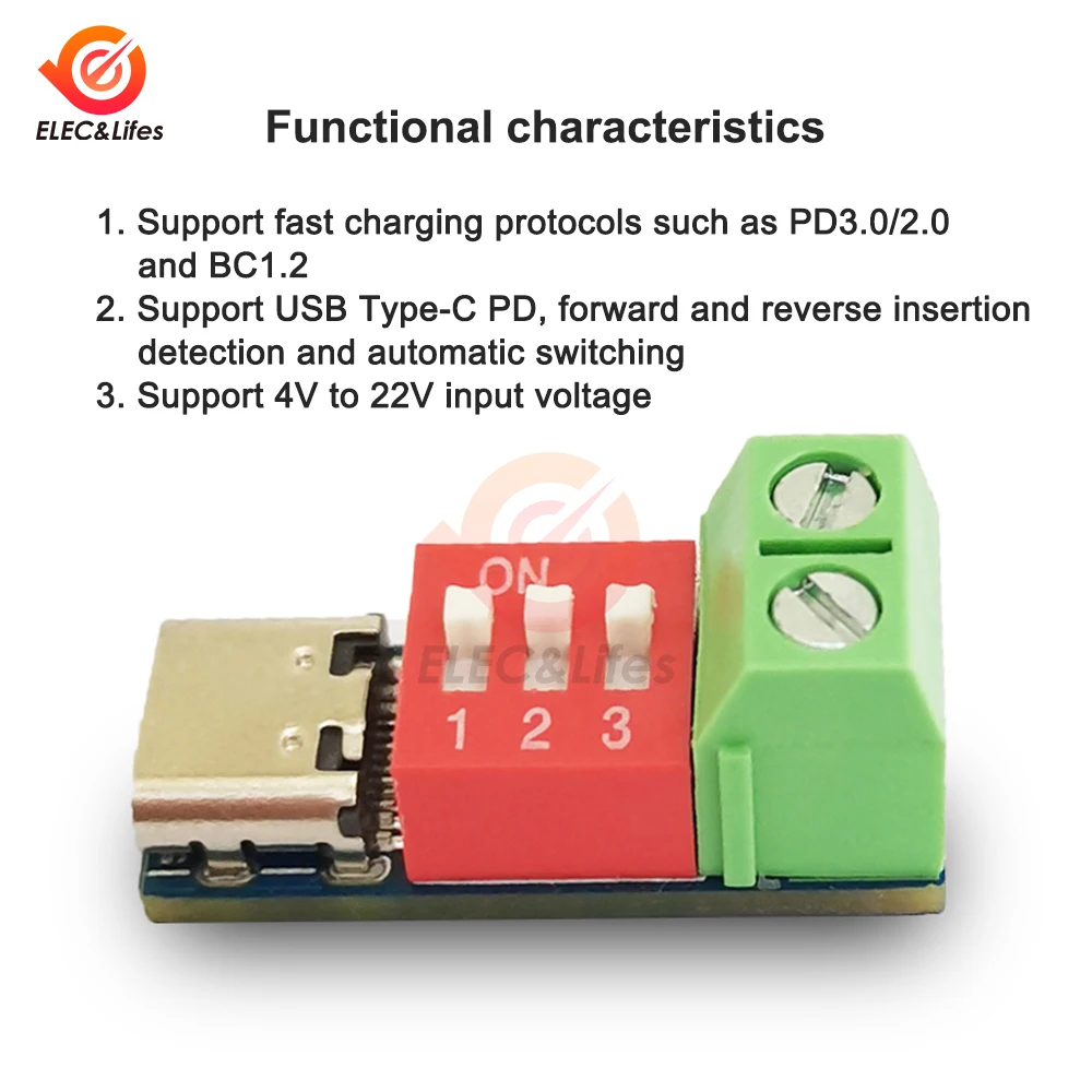 USB-C moduł tablica wyzwalacza PD/QC do szybkiego ładowania moduł Boost dostarczania mocy ładowarki rodzaj USB-c do 12v