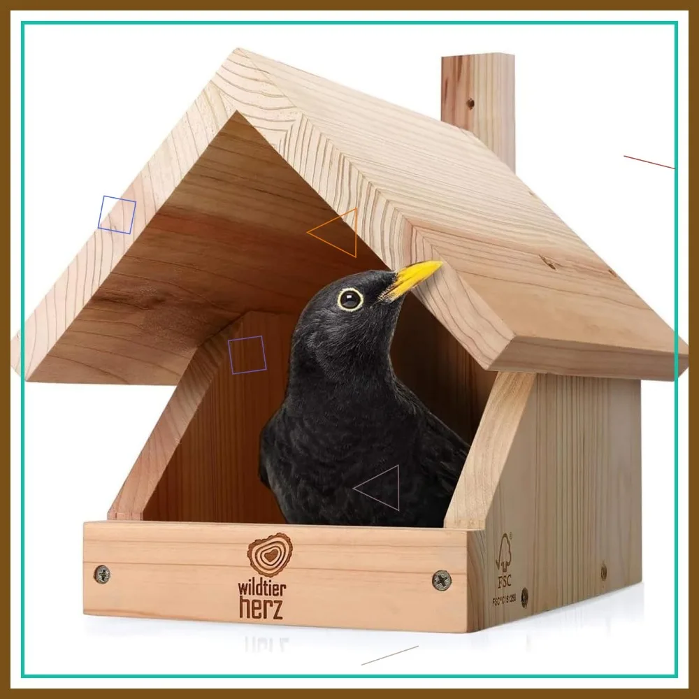 

Weatherproof Solid Wood Bird Nesting Box for Blackbirds, Robins - 25x28.5x27cm