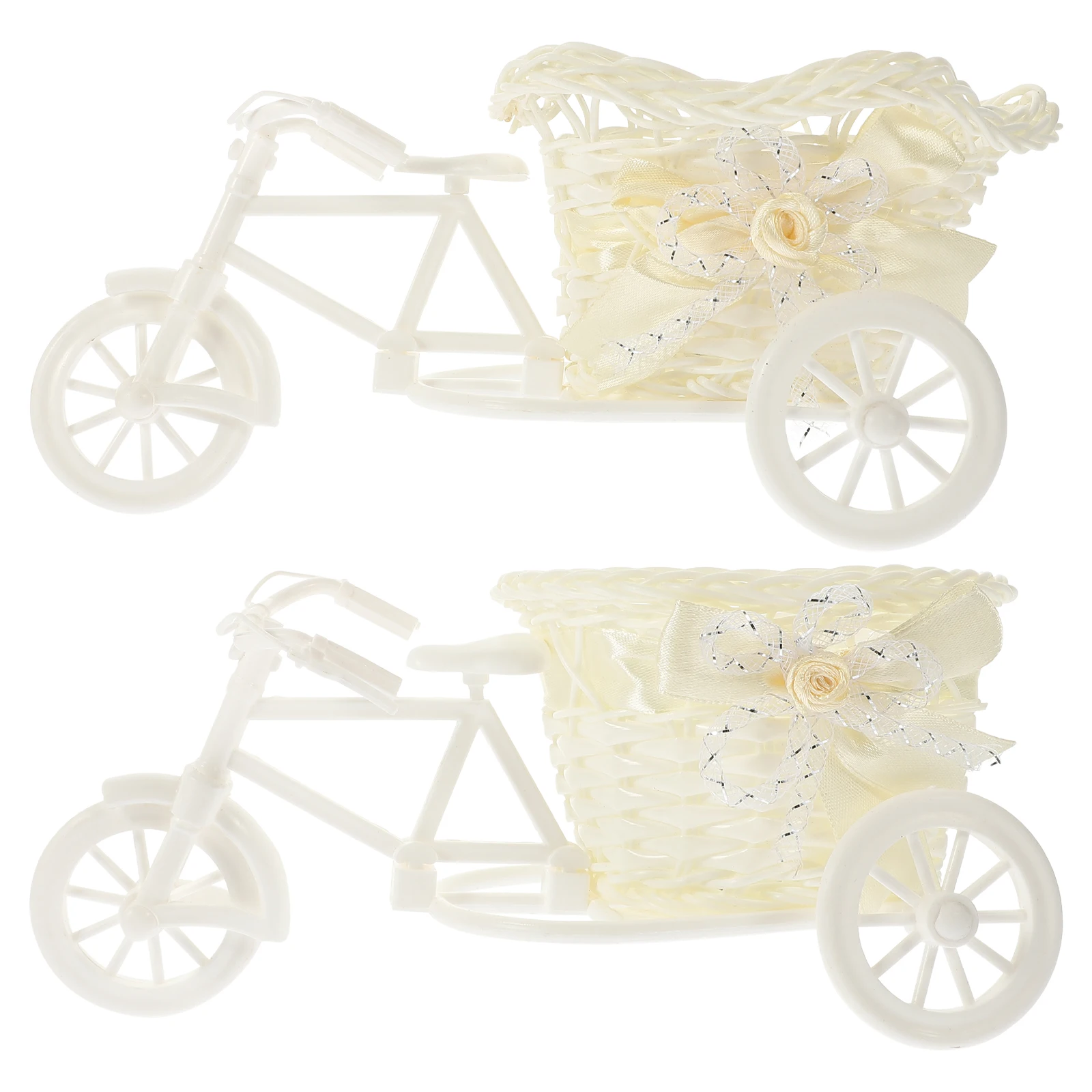 

2pcs Tricycle Basket Ornaments Rattan Craft Wedding Decor Home Accessories Plastic Vines Baskets DIY Flowers