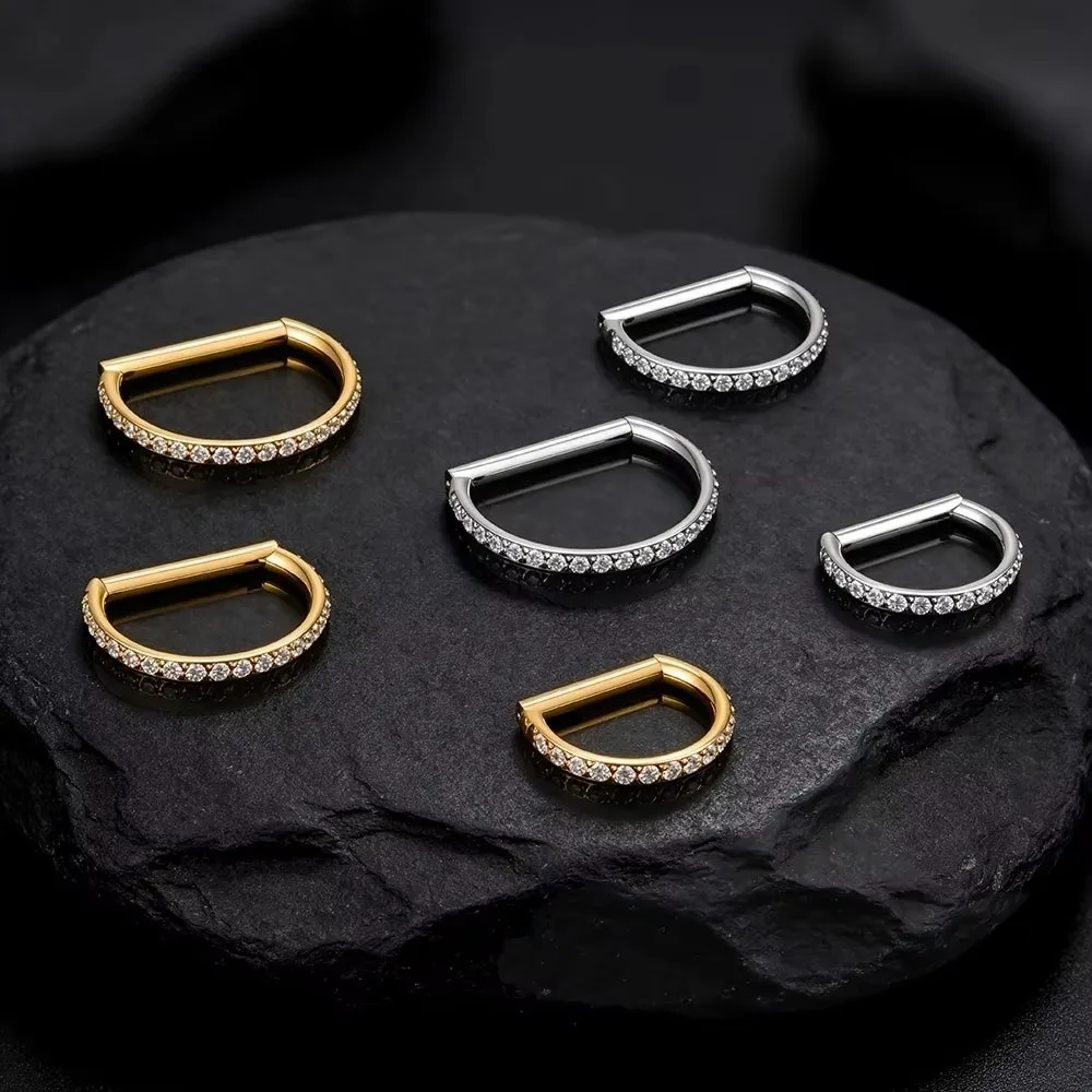 New F136 Titanium Nose Clicker Hoop 16G D Shape Hinged Closure Body Jewelry Silver Gold Piercing Clicker Ring Body Decor