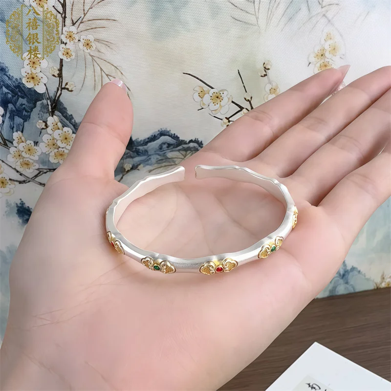 

Sterling silver 999 gold enamel Ruyi imperial concubine women's bracelet, retro style exquisite bracelet luxury jewelry gift