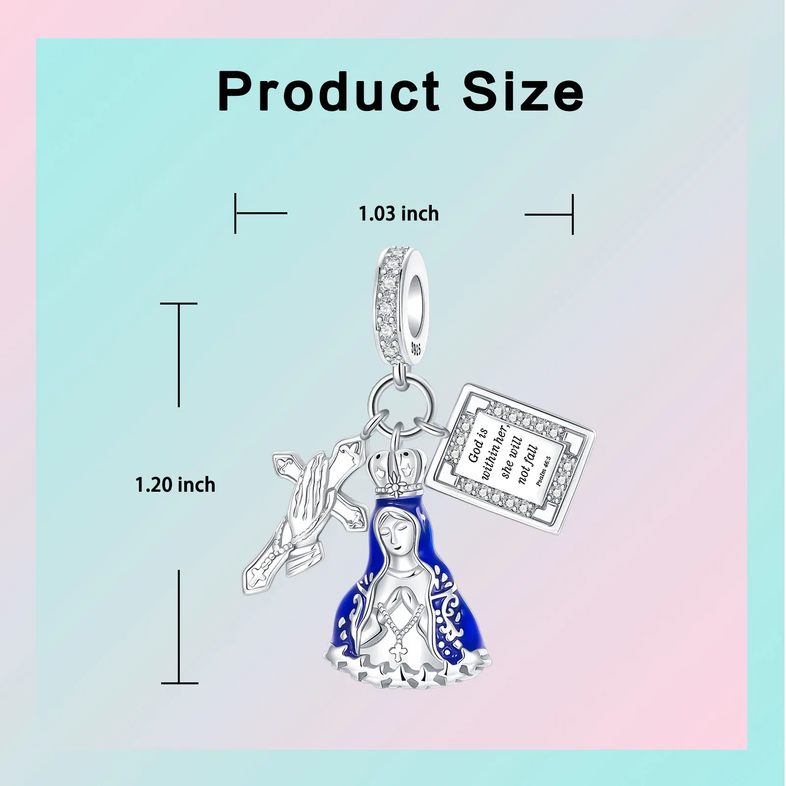 925 Sterling Silver Virgin Mary Dangle Charm Bead Blue Enamel Bible Verse Charms Fits European Charm Bracelets Jewelry Gifts