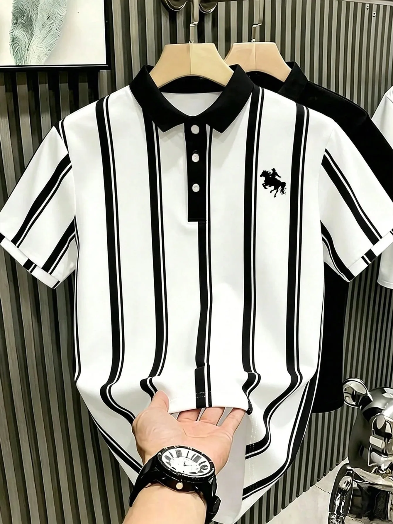 Summer Men's Polo Shirt with Stripes Print Breathable and Lightweight Casual and Fashionable Outdoor Men's Clothing
