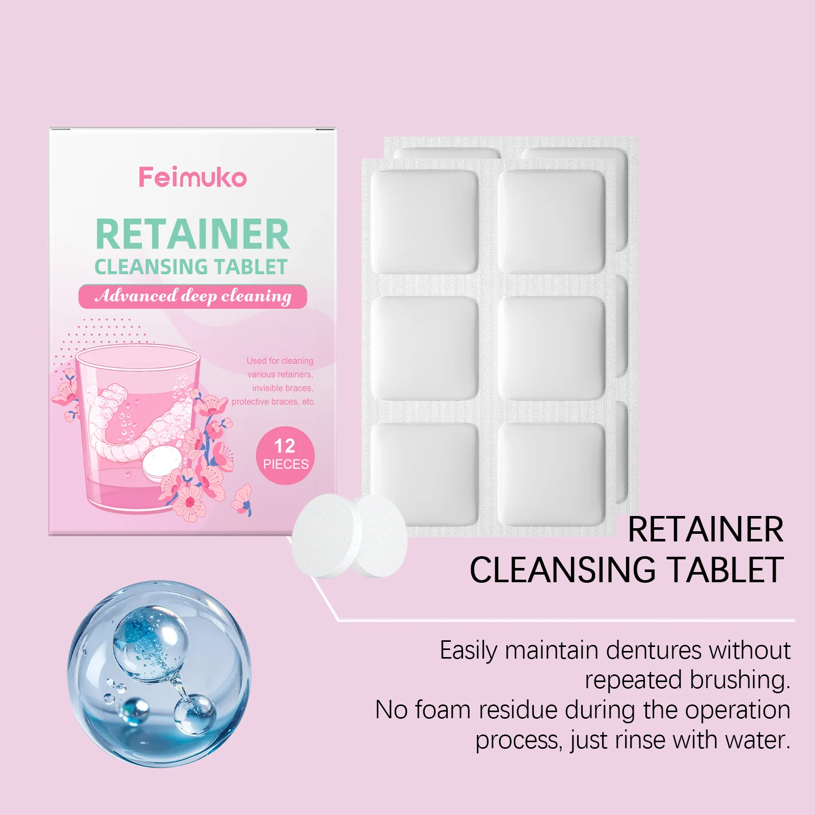Denture Cleansing Tablet Retainer False Teeth Odor Remover Stains Oral Cleaning Retainer Cleaner for Aligner Mouth Night Guard