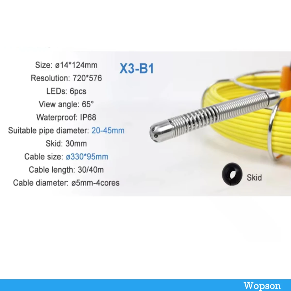 5mm Cable with Cable Controller Reel for 14mm 512hz Transmitter Camera Head for Wopson Pipe Inspection Snake Camera
