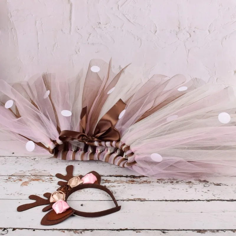 Fawn Dress Brown Furball Decoration Costume Cute Deer Hair Band Full Set Bustier Halloween Cosplay costumes Christmas Party